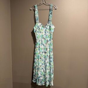 Dress Barn Floral Midi Dress in Blue and Green Size 14